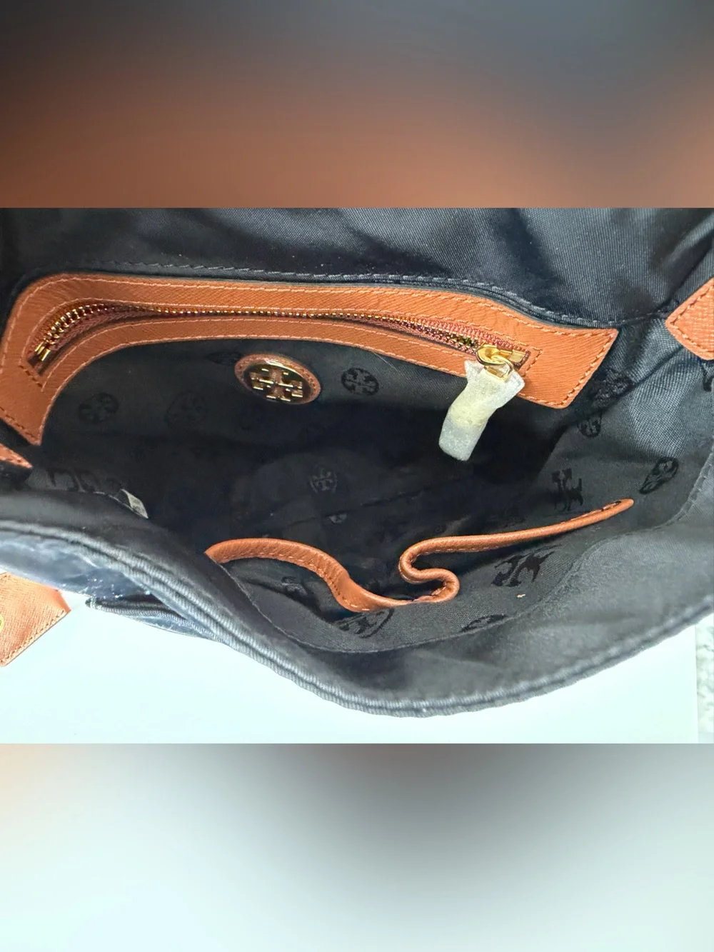 Tory Burch Black Nylon Crossbody with Brown Leather Trim